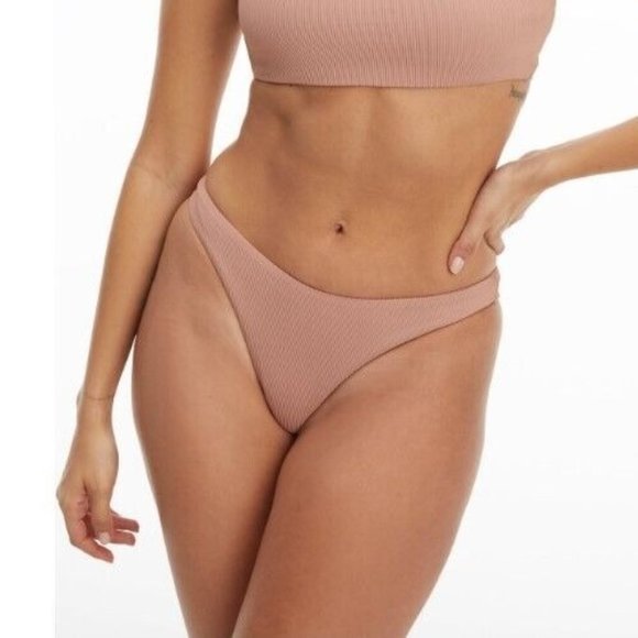 Good American Ribbed Better Bikini Cheeky Bottoms Size 3 Large Desert Rose Pink - Picture 1 of 8